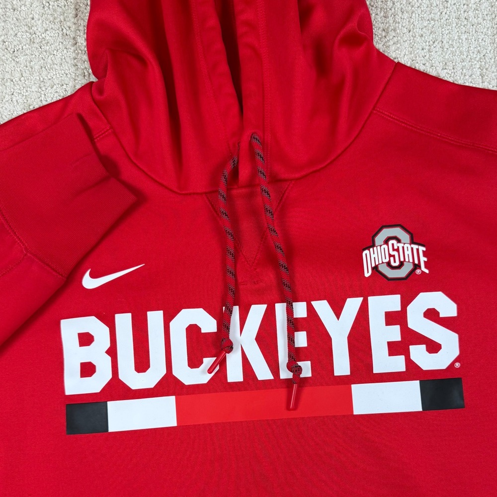 Nike Dri-Fit Mens XL Ohio State Buckeyes Red Fleece Lined Pullover Hoodie
